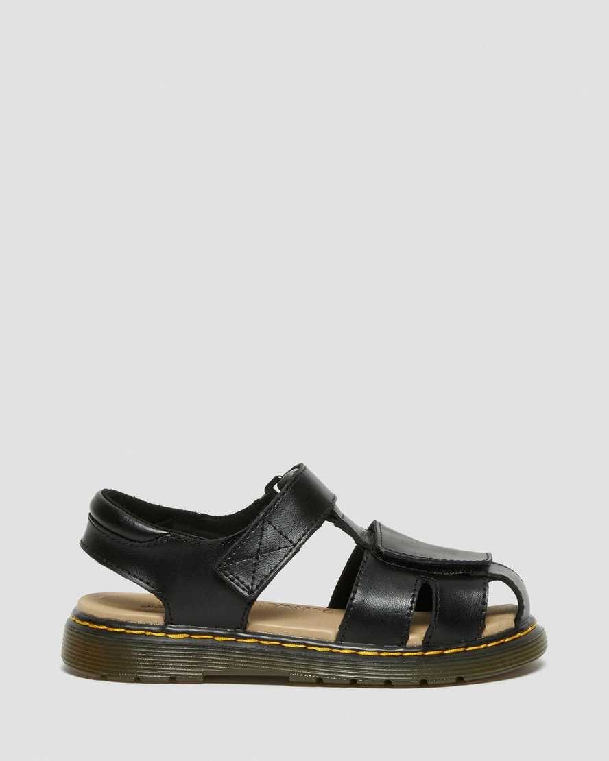 Dr Martens Junior Moby II Leder Velcro Sandals Kinder Schwarz | ZEB-910653