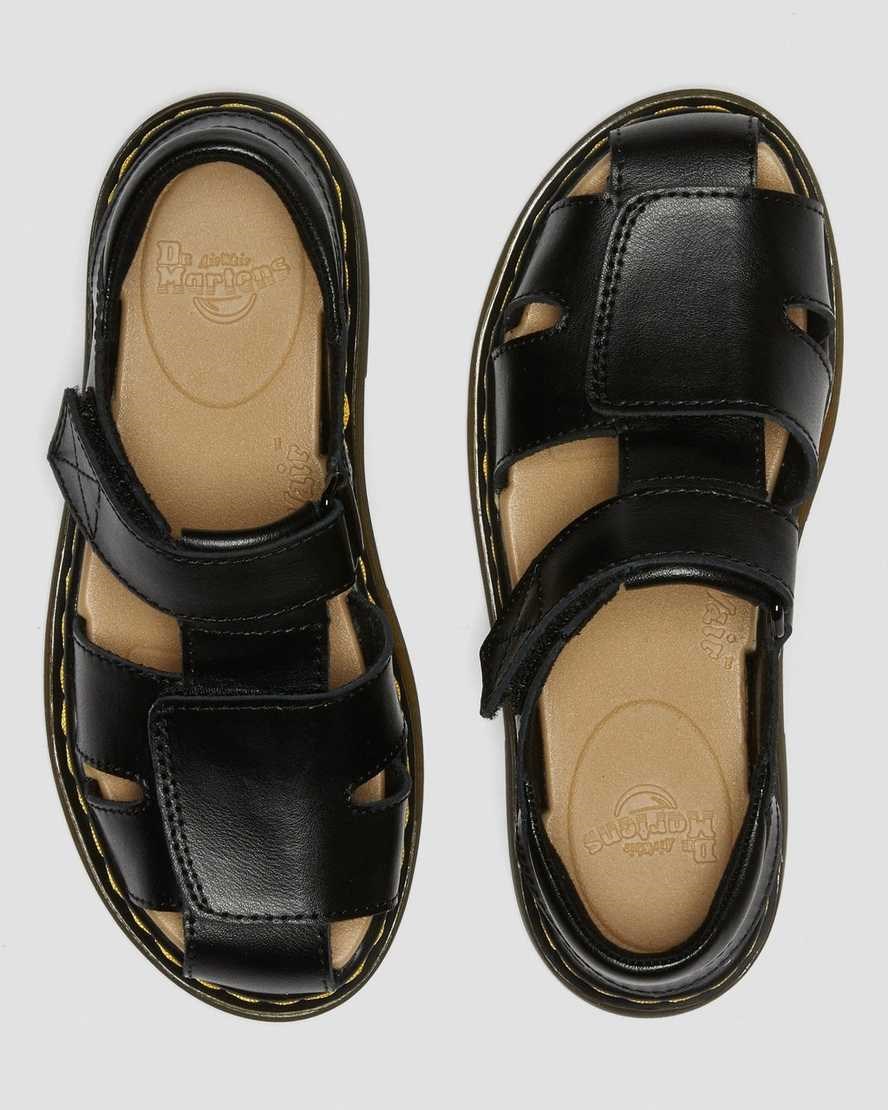 Dr Martens Junior Moby II Leder Velcro Sandals Kinder Schwarz | ZEB-910653