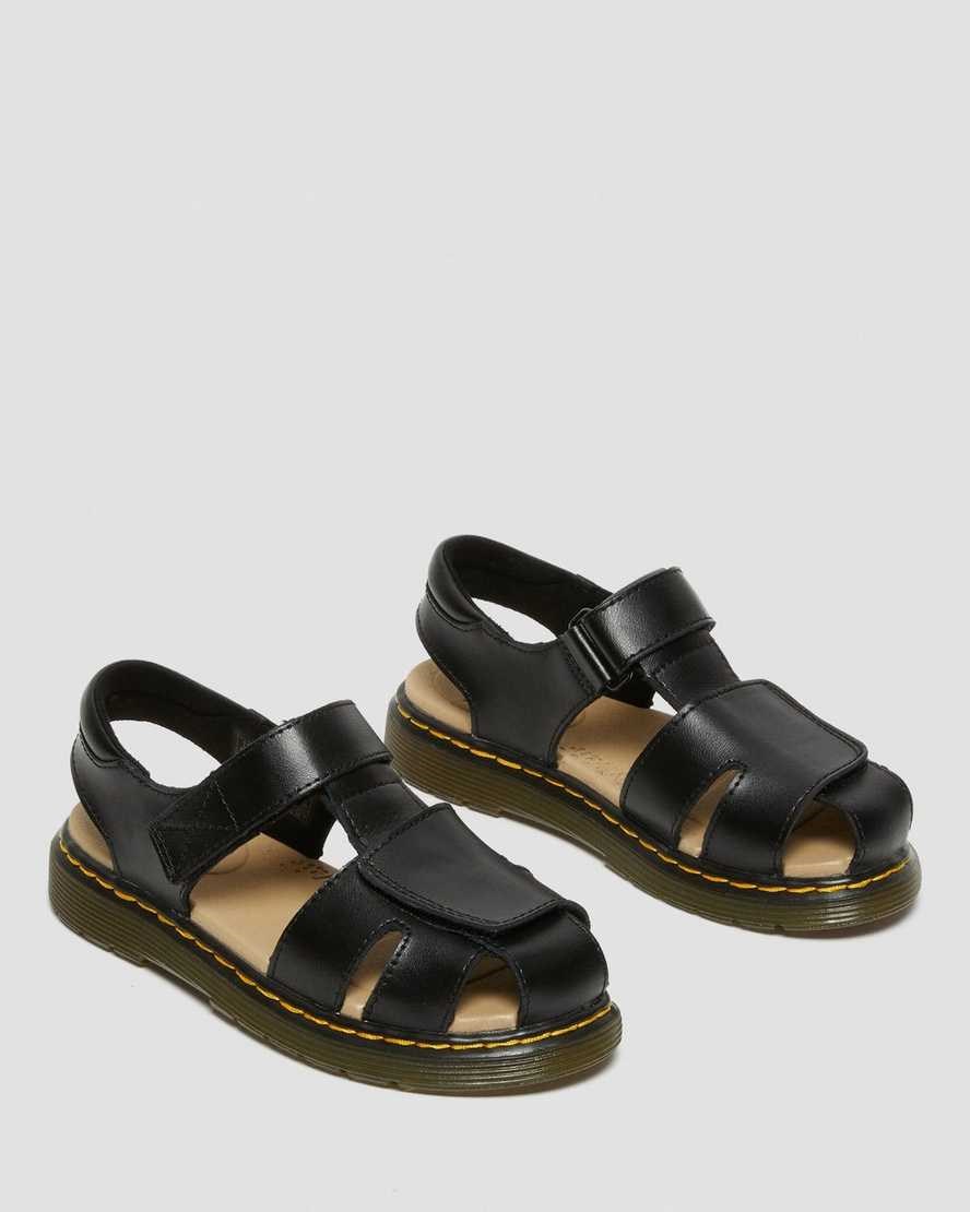 Dr Martens Junior Moby II Leder Velcro Sandals Kinder Schwarz | ZEB-910653