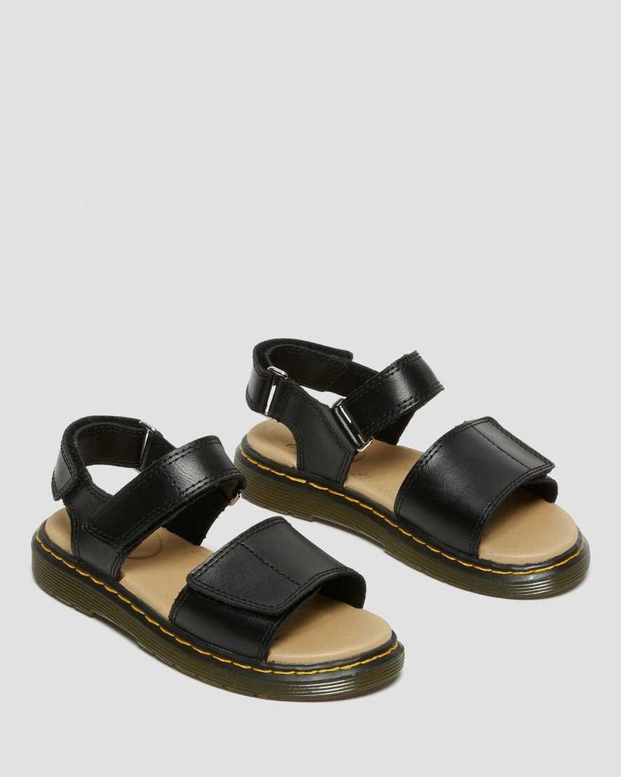 Dr Martens Junior Romi Leder Velcro Sandals Kinder Schwarz | KCJ-124069