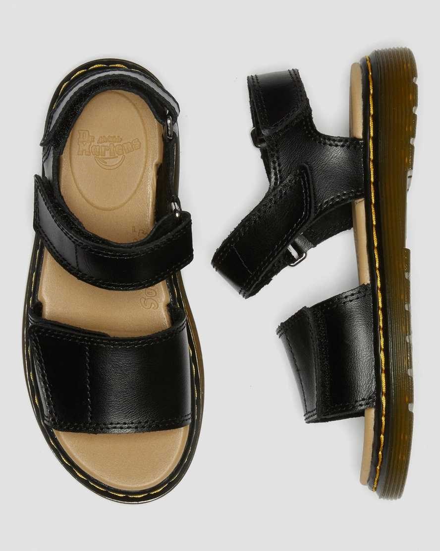 Dr Martens Junior Romi Leder Velcro Sandals Kinder Schwarz | KCJ-124069