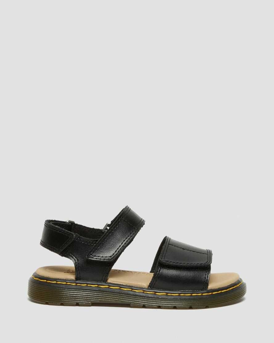 Dr Martens Junior Romi Leder Velcro Sandals Kinder Schwarz | KCJ-124069