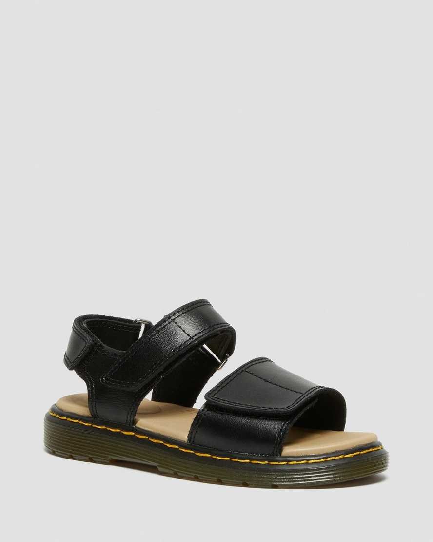 Dr Martens Junior Romi Leder Velcro Sandals Kinder Schwarz | KCJ-124069