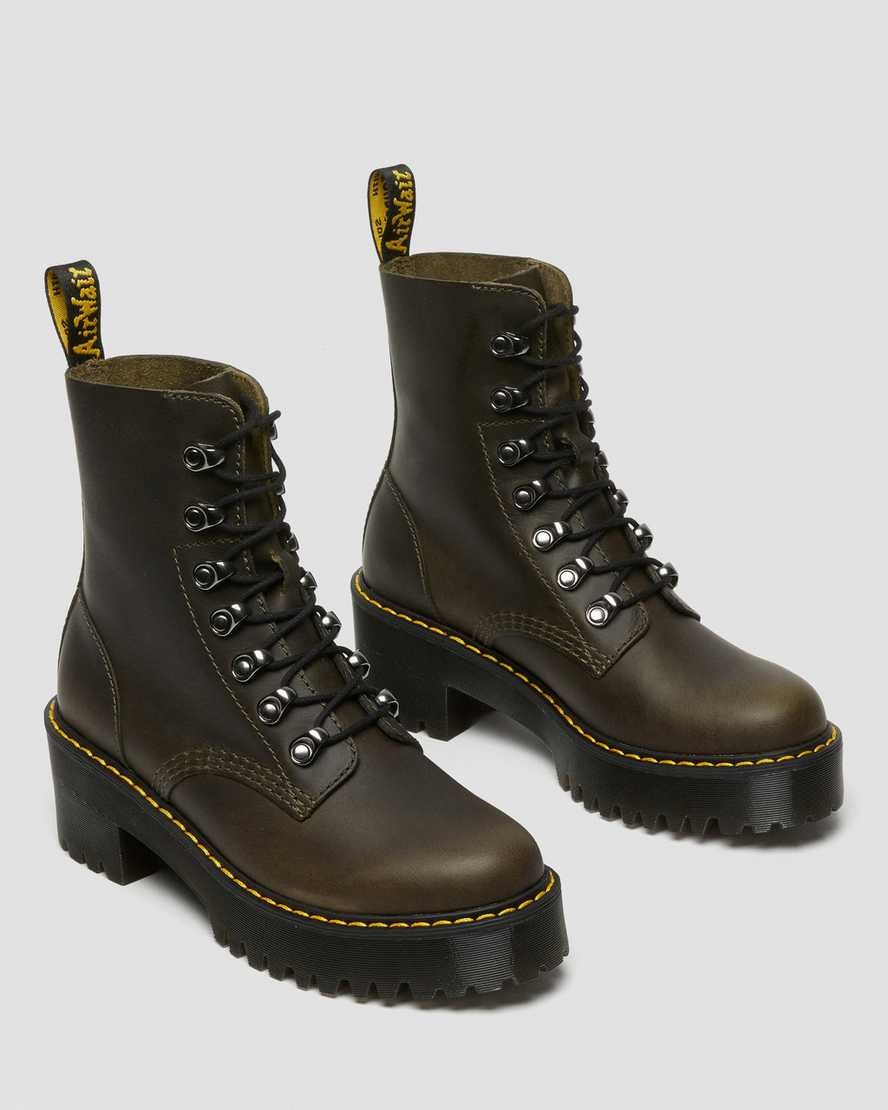 Dr Martens Leona Leder Stiefeletten Damen Braun | RWT-016874