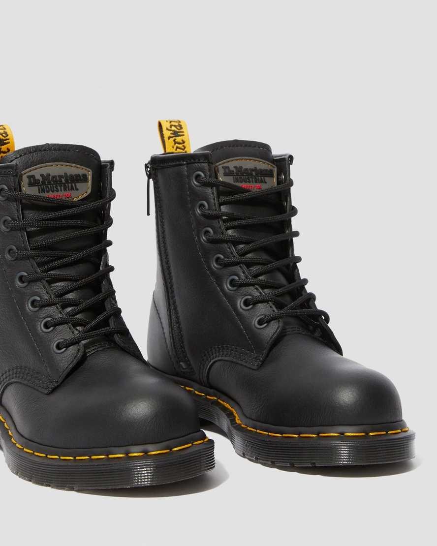 Dr Martens Maple Zip Newark Steel Kappe Arbeits Schnürstiefel Damen Schwarz | ZRD-659301