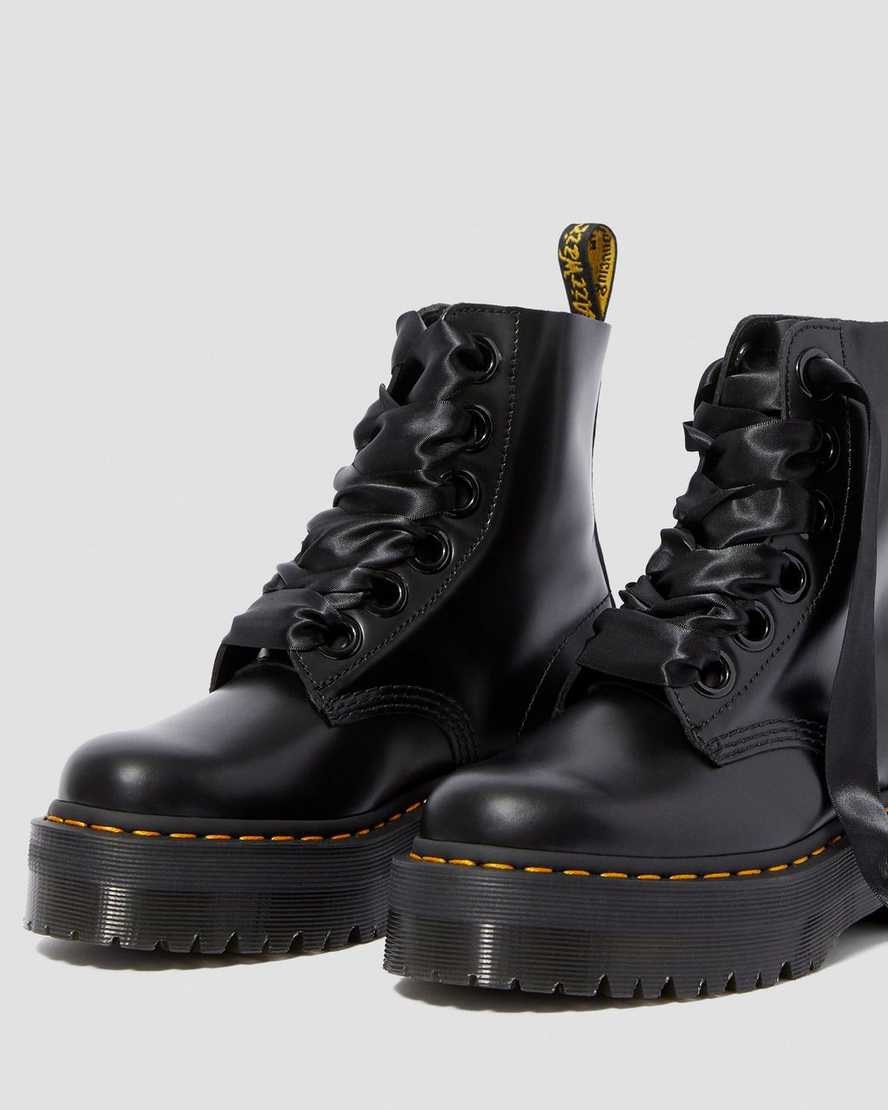 Dr Martens Molly Leder Schnürstiefel Damen Schwarz | LUV-429710