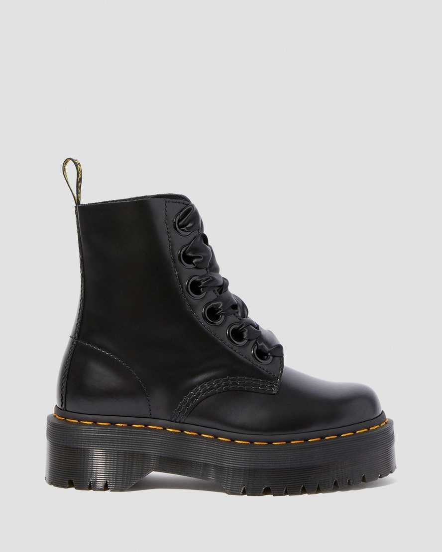 Dr Martens Molly Leder Schnürstiefel Damen Schwarz | LUV-429710