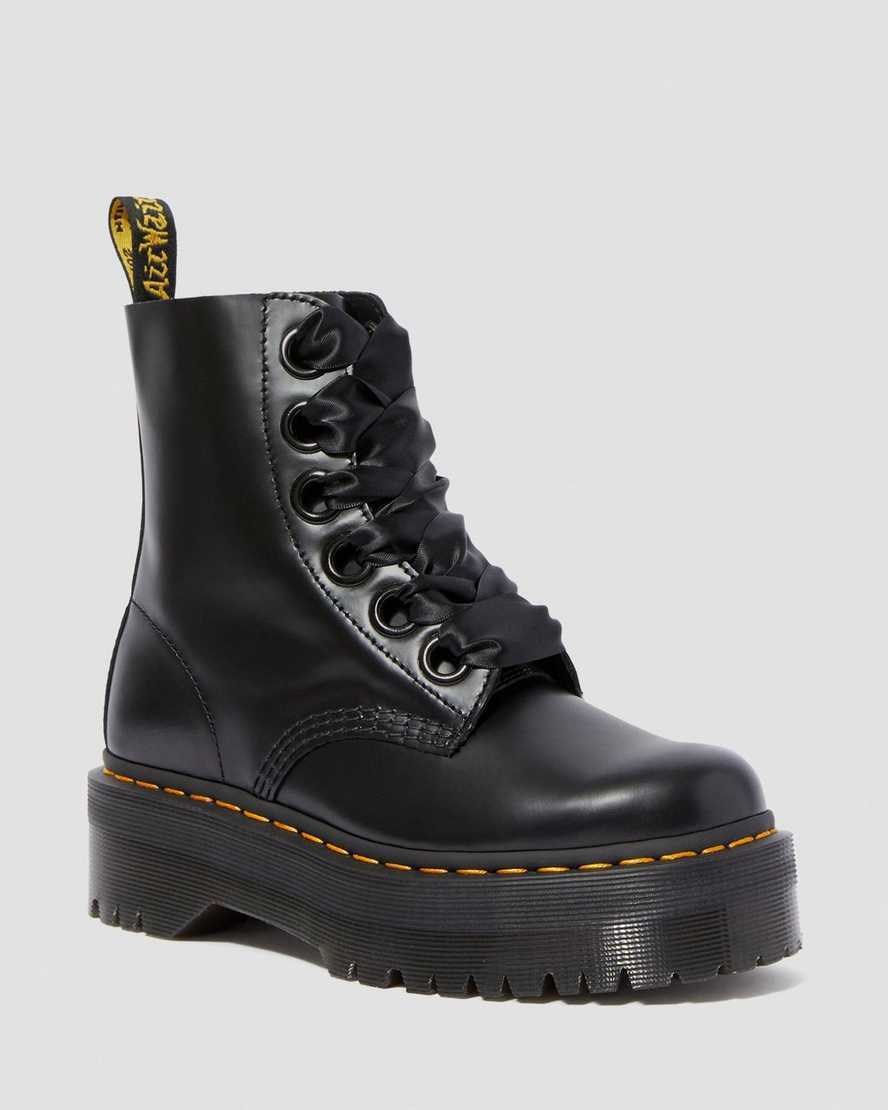 Dr Martens Molly Leder Schnürstiefel Damen Schwarz | LUV-429710