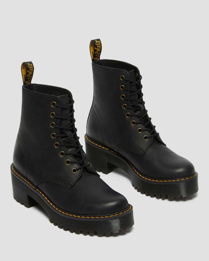 Dr Martens Shriver Hi Wyoming Leder Absatz Schnürstiefel Damen Schwarz | KPO-724105