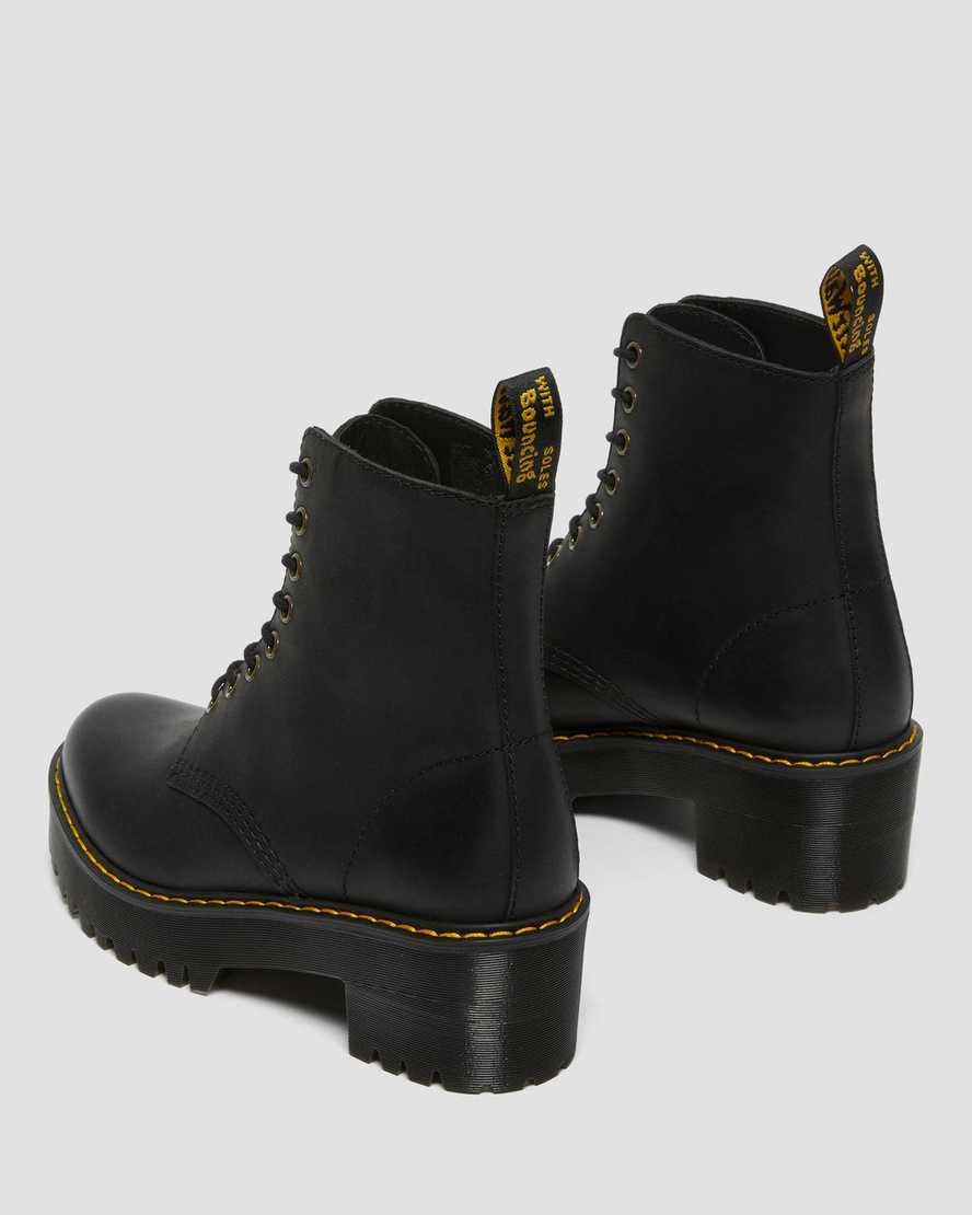 Dr Martens Shriver Hi Wyoming Leder Absatz Schnürstiefel Damen Schwarz | KPO-724105