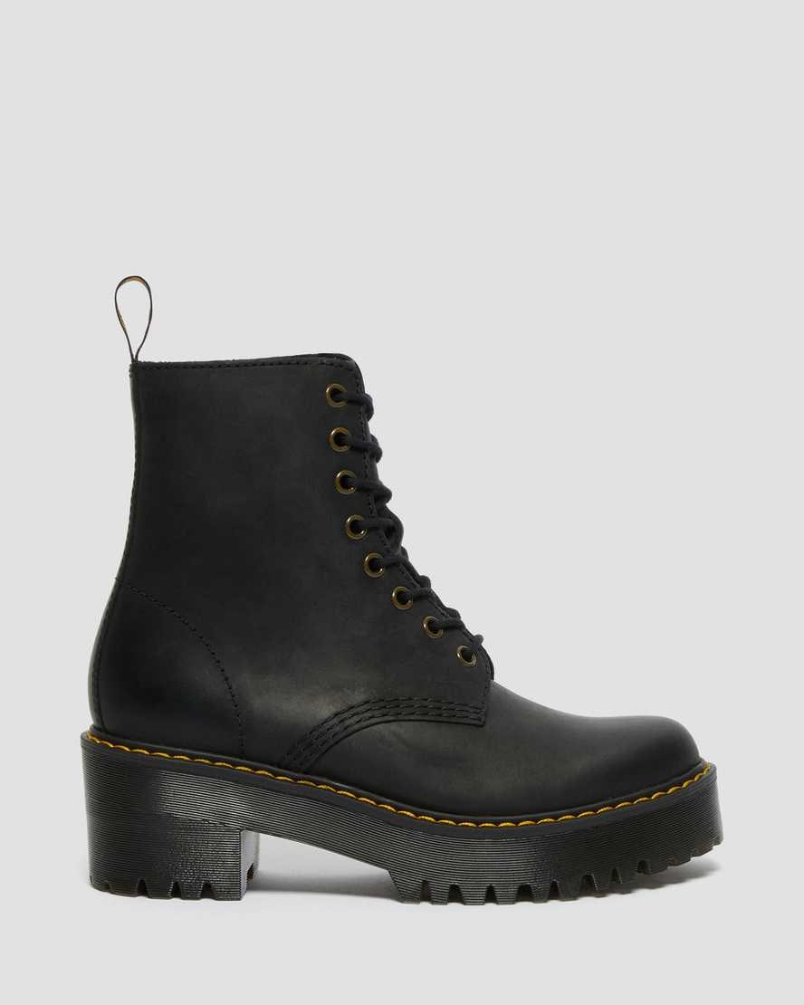 Dr Martens Shriver Hi Wyoming Leder Absatz Schnürstiefel Damen Schwarz | KPO-724105