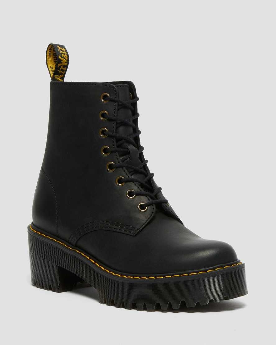 Dr Martens Shriver Hi Wyoming Leder Absatz Schnürstiefel Damen Schwarz | KPO-724105