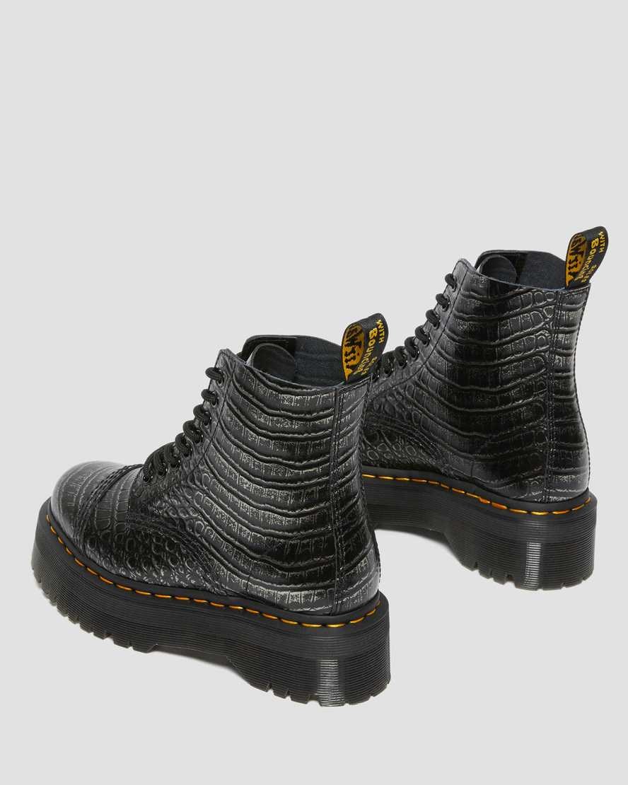 Dr Martens Sinclair Croc Emboss Leder Schnürstiefel Damen Gunmetal | VMW-796432