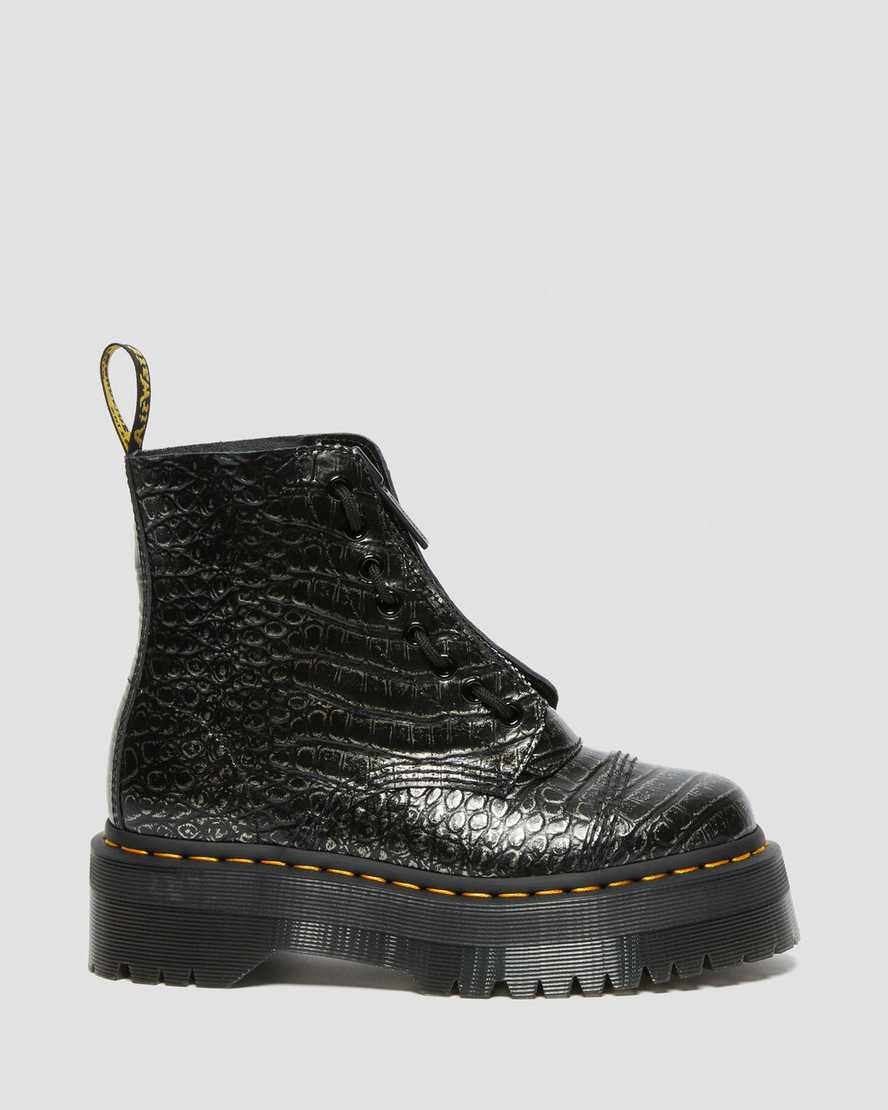 Dr Martens Sinclair Croc Emboss Leder Schnürstiefel Damen Gunmetal | VMW-796432