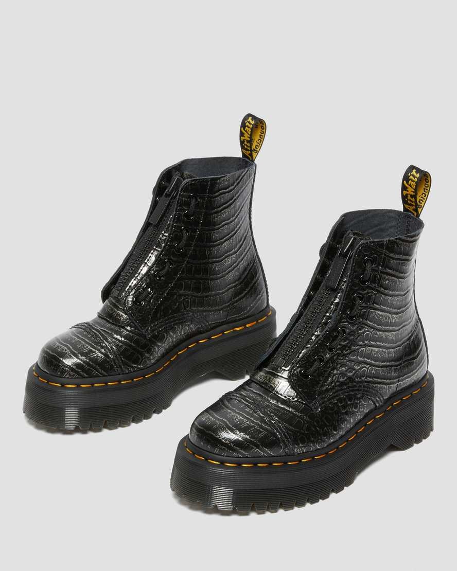 Dr Martens Sinclair Croc Emboss Leder Schnürstiefel Damen Gunmetal | VMW-796432