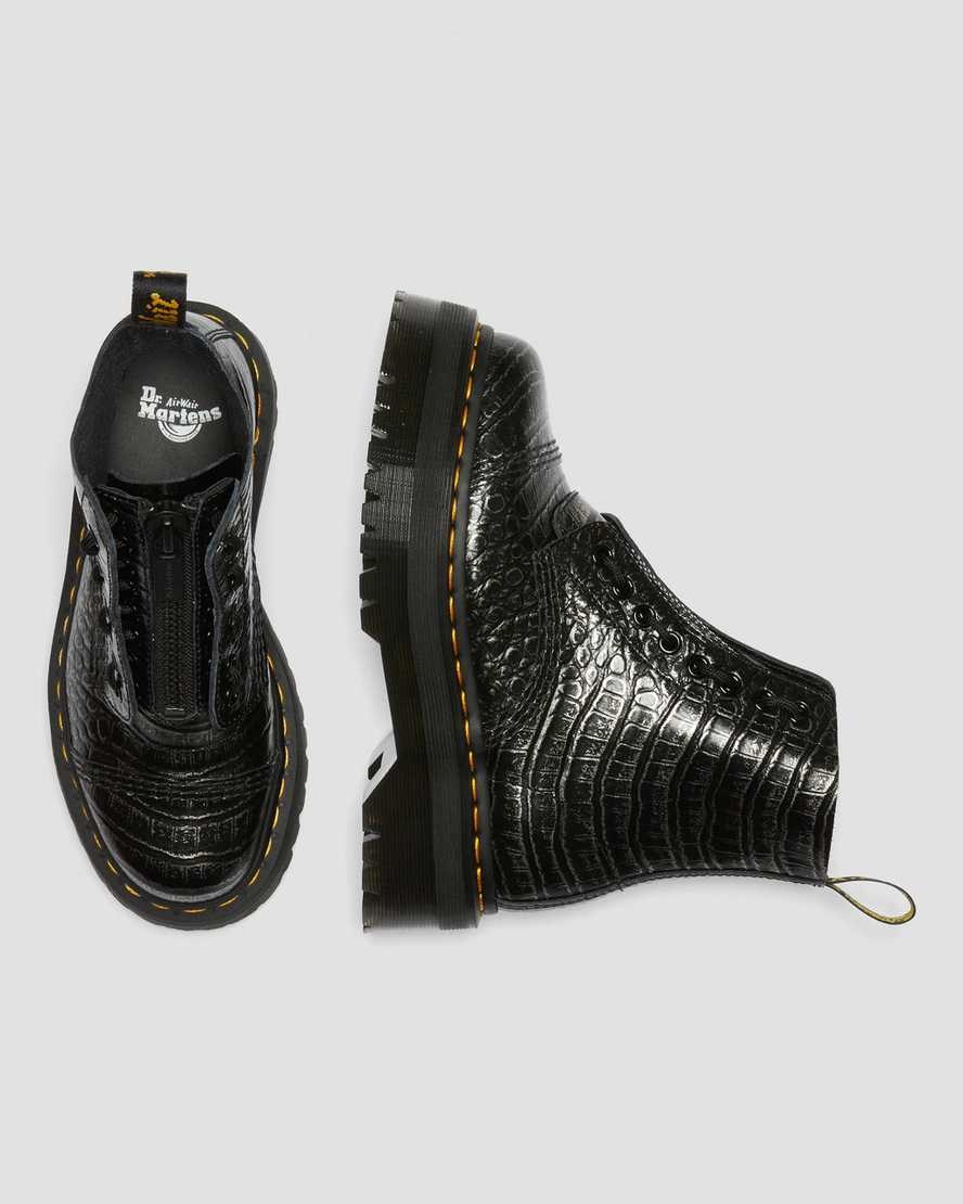 Dr Martens Sinclair Croc Emboss Leder Schnürstiefel Damen Gunmetal | VMW-796432