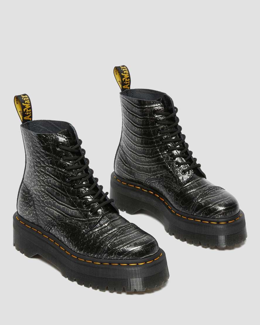 Dr Martens Sinclair Croc Emboss Leder Schnürstiefel Damen Gunmetal | VMW-796432