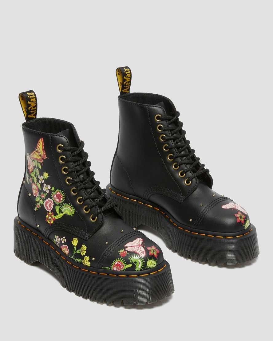 Dr Martens Sinclair Floral Bloom Leder Zip Up Stiefel Damen Schwarz | AXW-206358