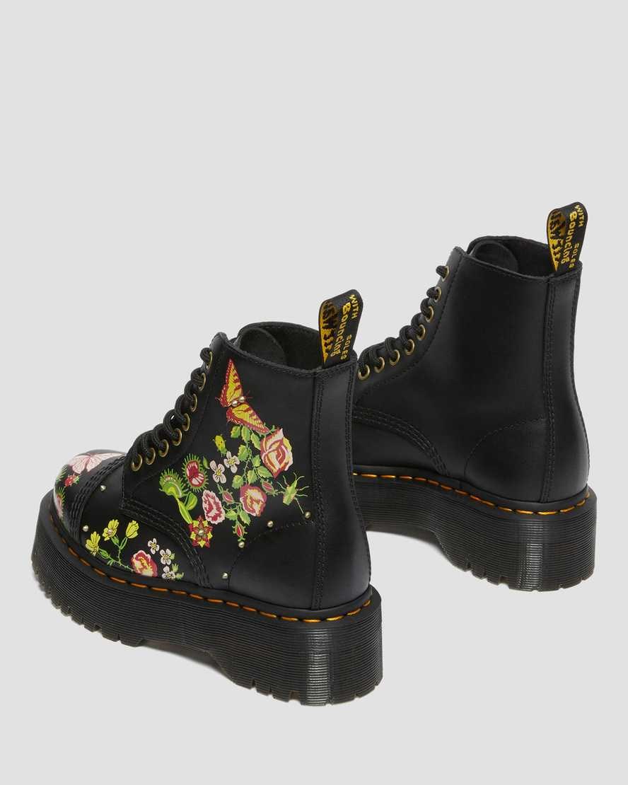 Dr Martens Sinclair Floral Bloom Leder Zip Up Stiefel Damen Schwarz | AXW-206358