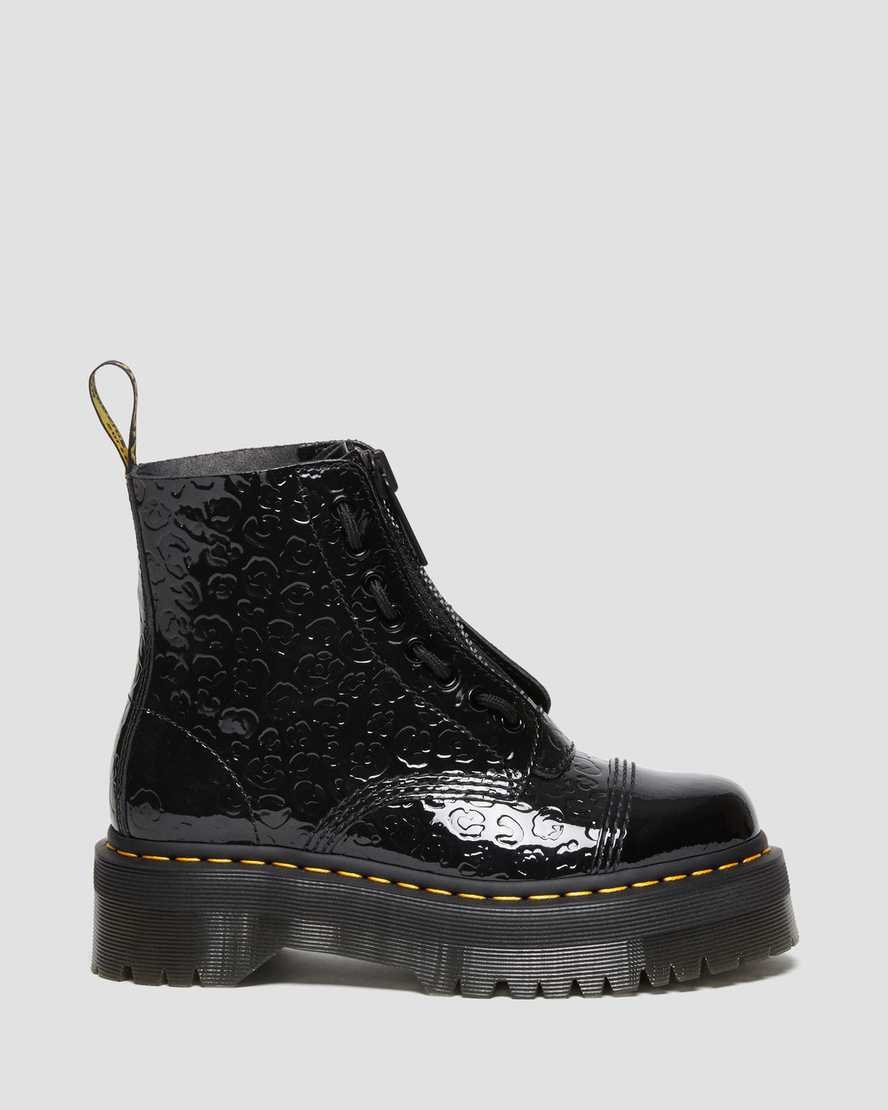 Dr Martens Sinclair Leopard Emboss Lack Leder Zip Up Stiefel Herren Schwarz | EQT-490215