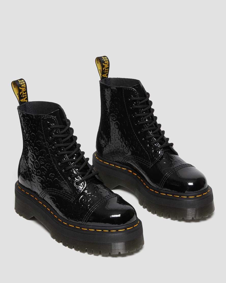 Dr Martens Sinclair Leopard Emboss Lack Leder Zip Up Stiefel Herren Schwarz | EQT-490215