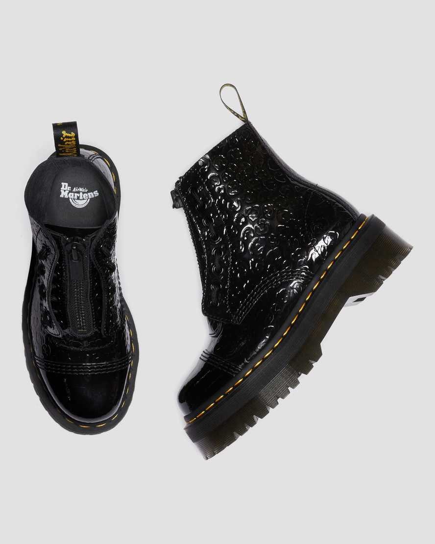 Dr Martens Sinclair Leopard Emboss Lack Leder Stiefeletten Damen Schwarz | HZR-059843