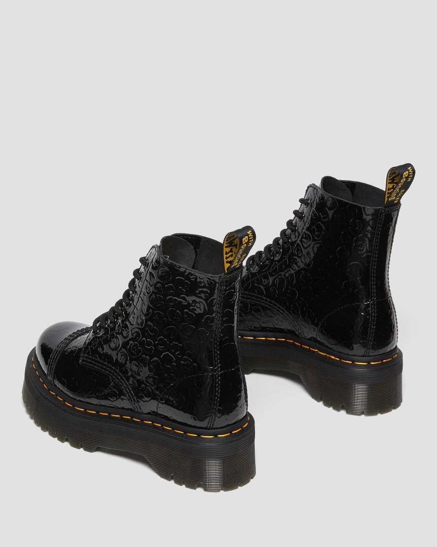 Dr Martens Sinclair Leopard Emboss Lack Leder Stiefeletten Damen Schwarz | HZR-059843