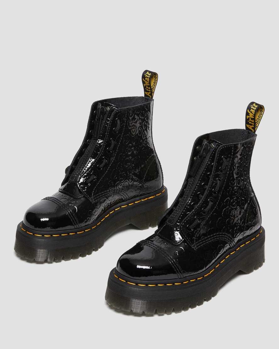 Dr Martens Sinclair Leopard Emboss Lack Leder Stiefeletten Damen Schwarz | HZR-059843