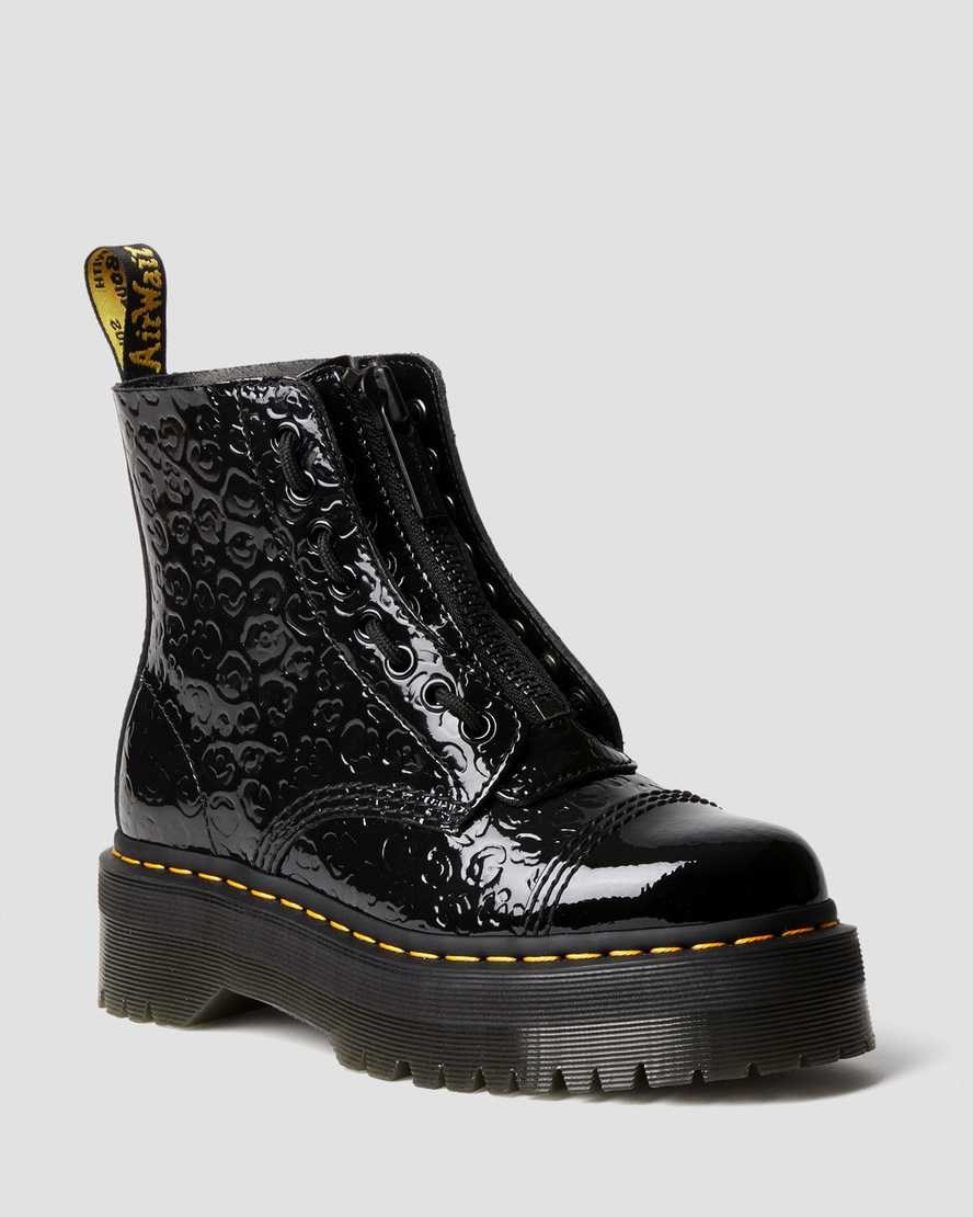 Dr Martens Sinclair Leopard Emboss Lack Leder Schnürstiefel Damen Schwarz | YIL-891542