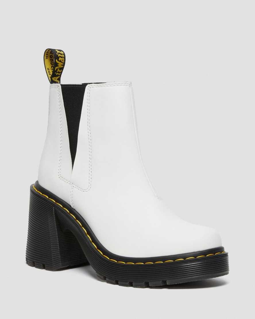 Dr Martens Spence Leder Flared Heel Chelsea Stiefel Damen Weiß | OHN-458273