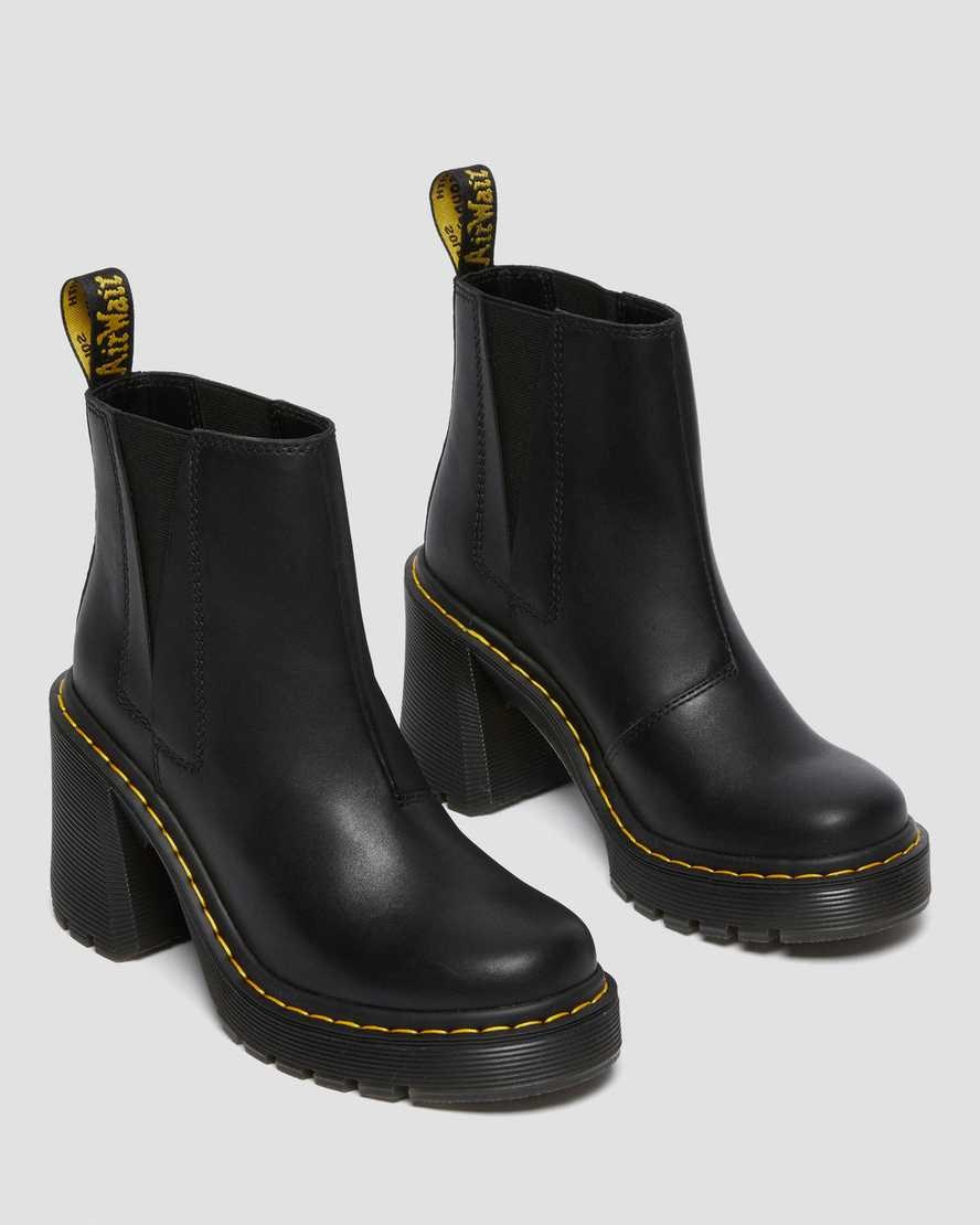 Dr Martens Spence Leder Flared Heel Chelsea Stiefel Damen Schwarz | YMQ-497816