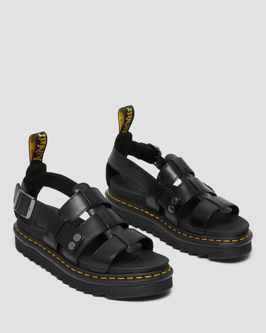 Dr Martens Terry Leder Riemchensandalen Damen Schwarz | BWC-806795