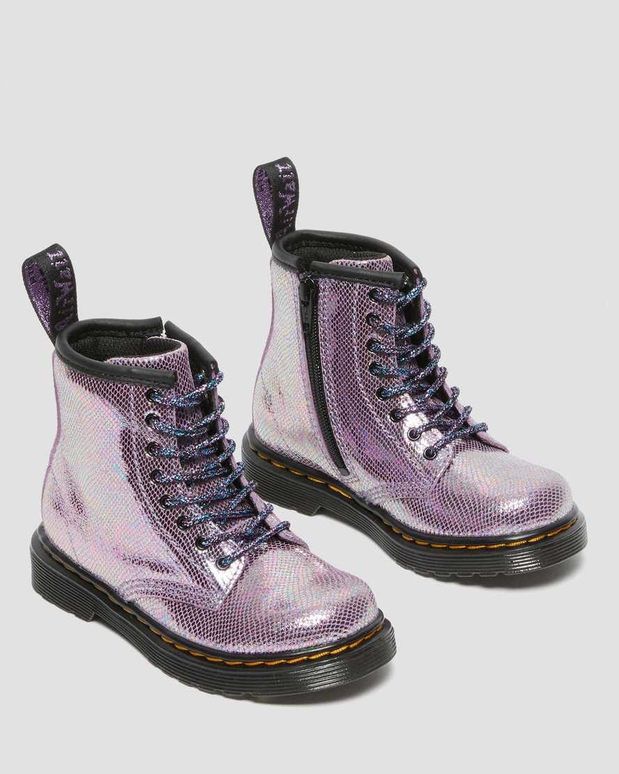 Dr Martens Toddler 1460 Iridescent Reptile Leder Schnürstiefel Kinder Lila | BUG-489032