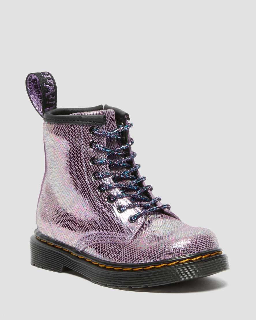 Dr Martens Toddler 1460 Iridescent Reptile Leder Schnürstiefel Kinder Lila | BUG-489032