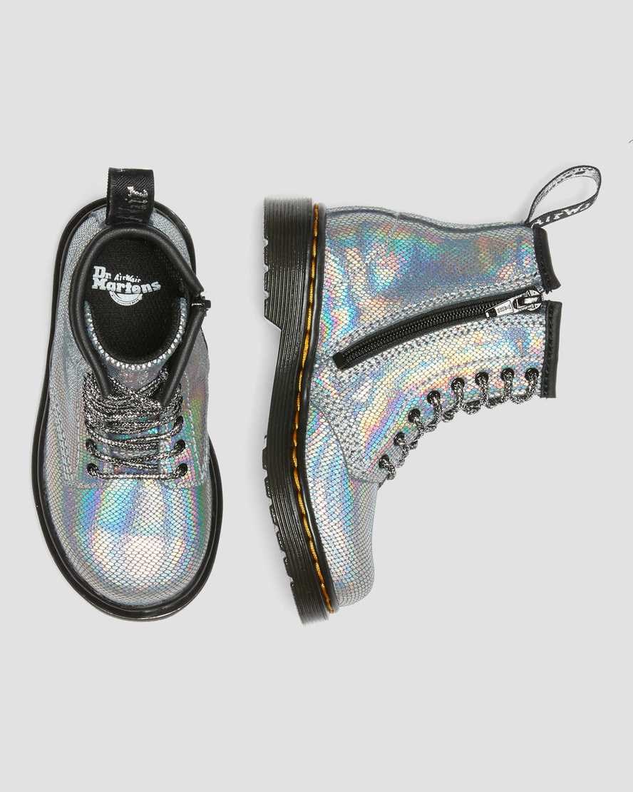 Dr Martens Toddler 1460 Iridescent Reptile Leder Schnürstiefel Kinder Silber | KEH-708241