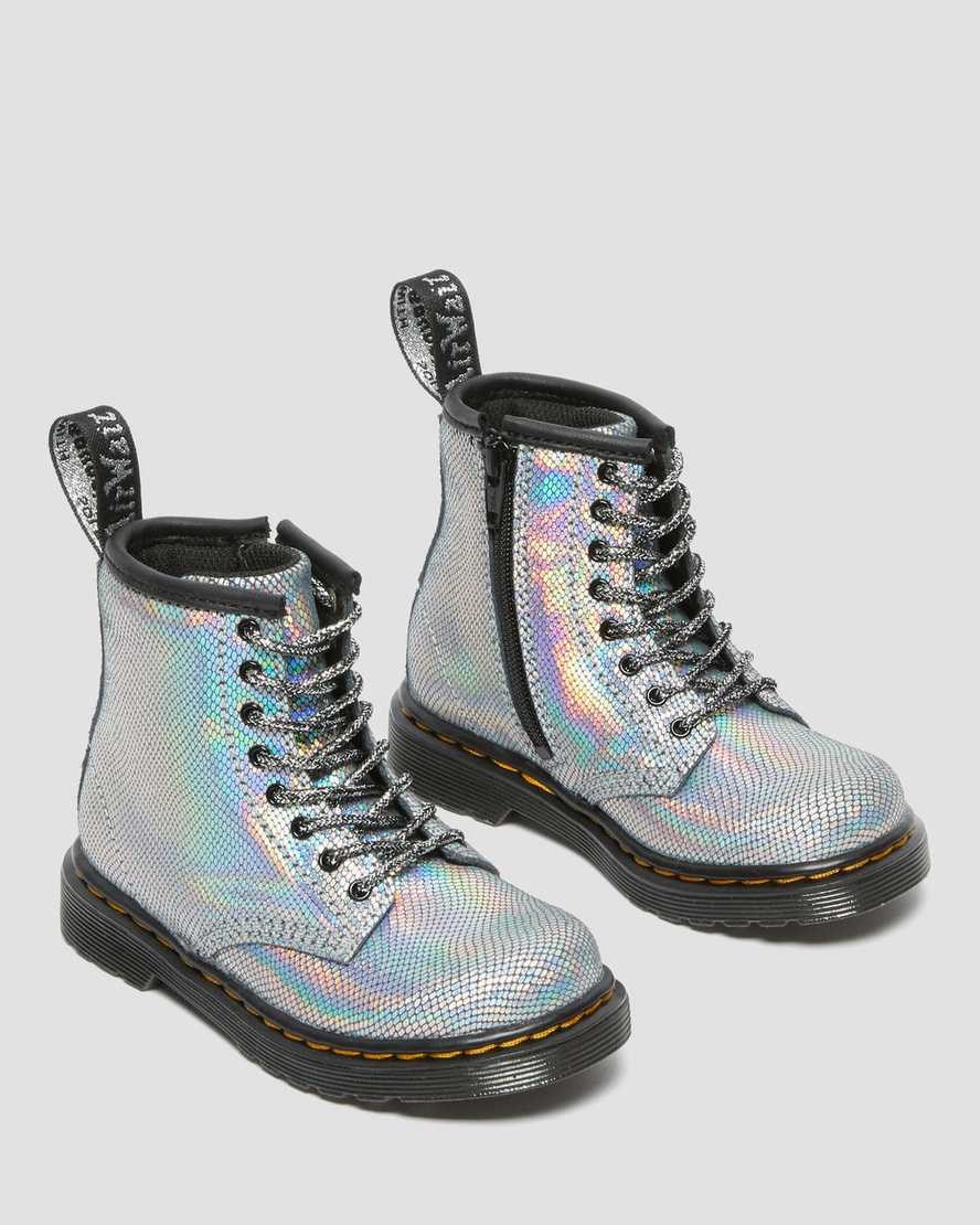 Dr Martens Toddler 1460 Iridescent Reptile Leder Schnürstiefel Kinder Silber | KEH-708241