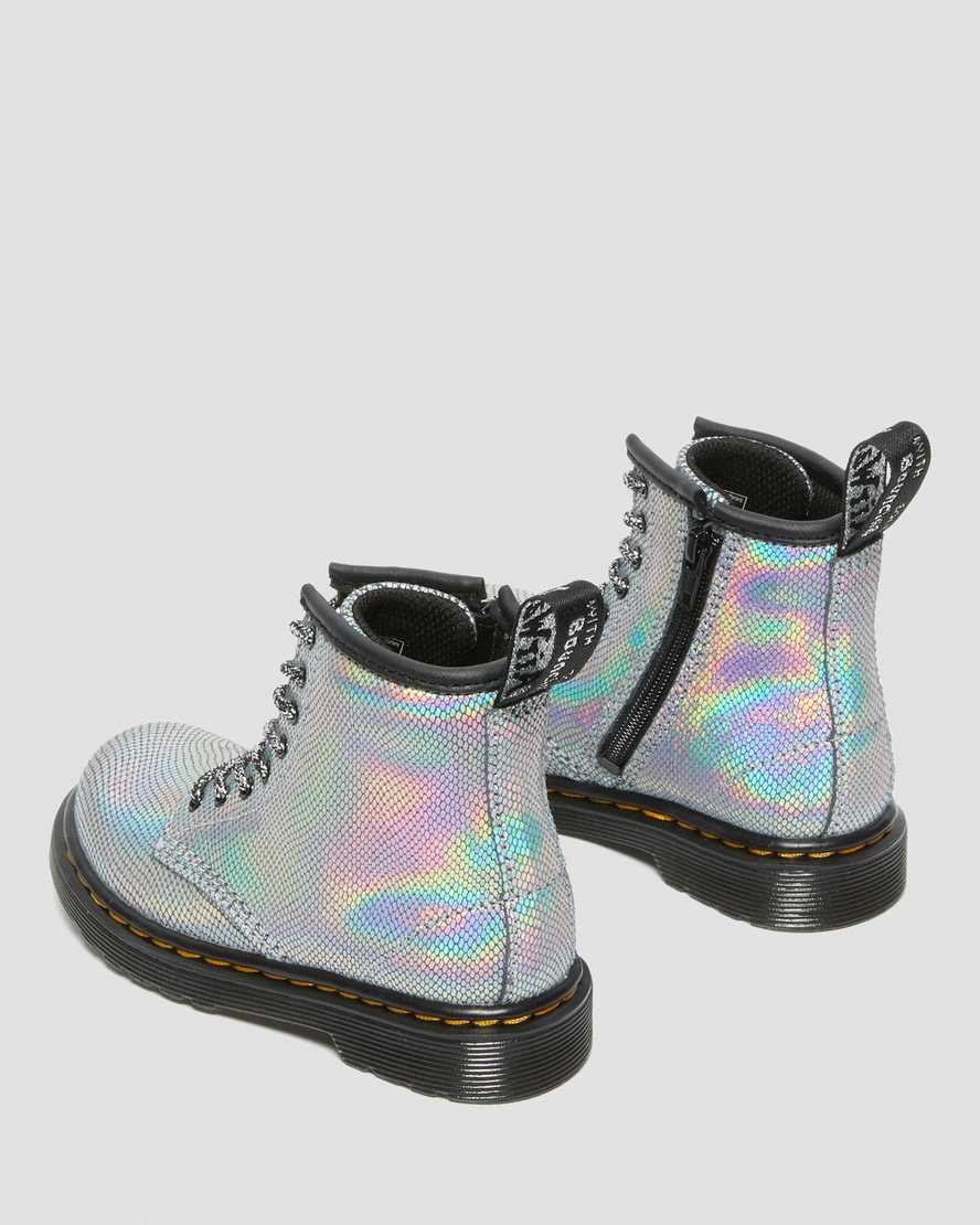 Dr Martens Toddler 1460 Iridescent Reptile Leder Schnürstiefel Kinder Silber | KEH-708241