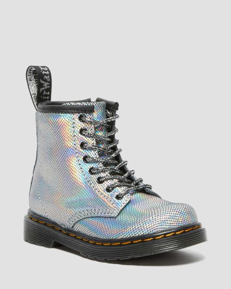 Dr Martens Toddler 1460 Iridescent Reptile Leder Schnürstiefel Kinder Silber | KEH-708241