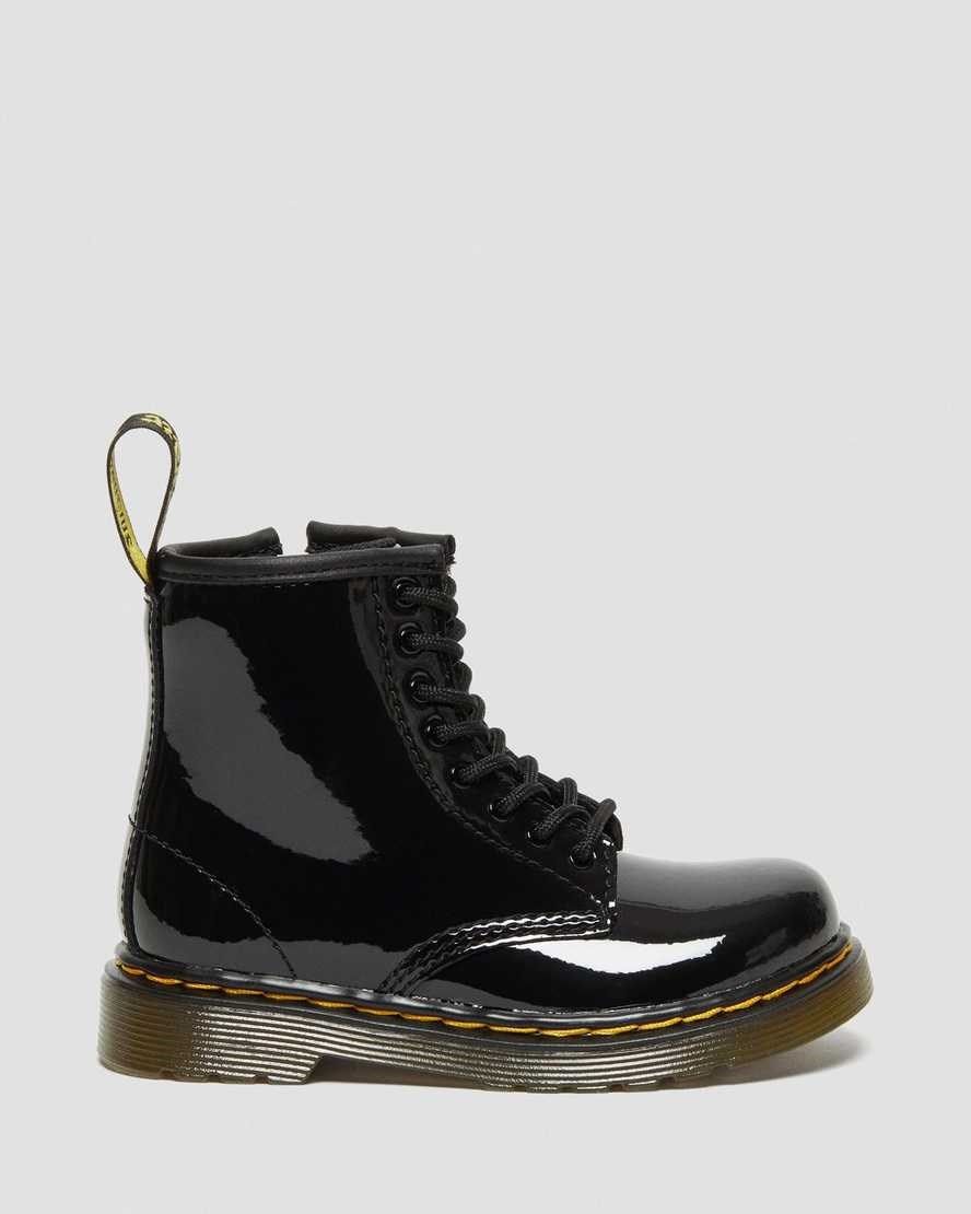 Dr Martens Toddler 1460 Lack Leder Schnürstiefel Kinder Schwarz | ATM-684192