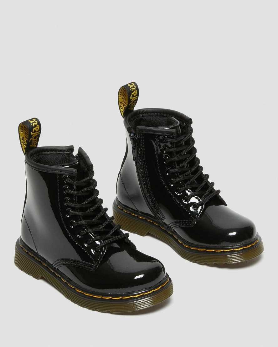 Dr Martens Toddler 1460 Lack Leder Schnürstiefel Kinder Schwarz | ATM-684192