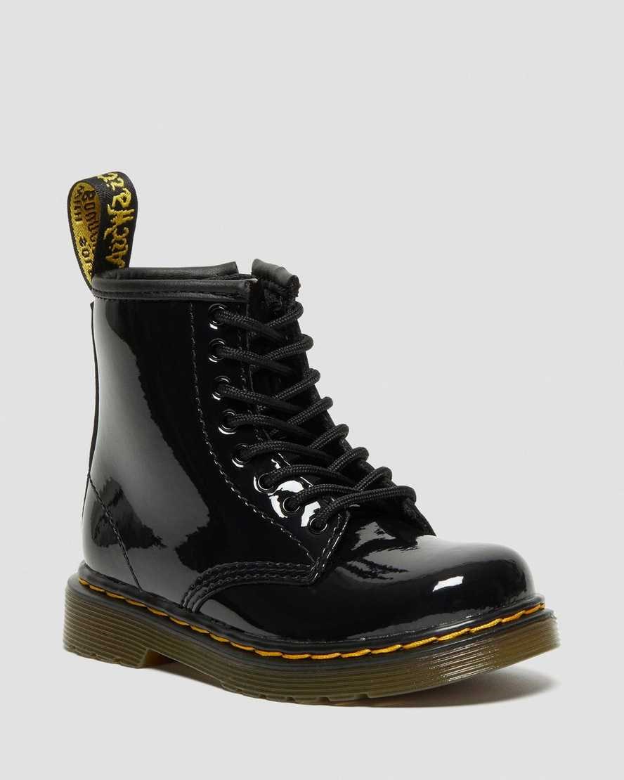 Dr Martens Toddler 1460 Lack Leder Schnürstiefel Kinder Schwarz | ATM-684192