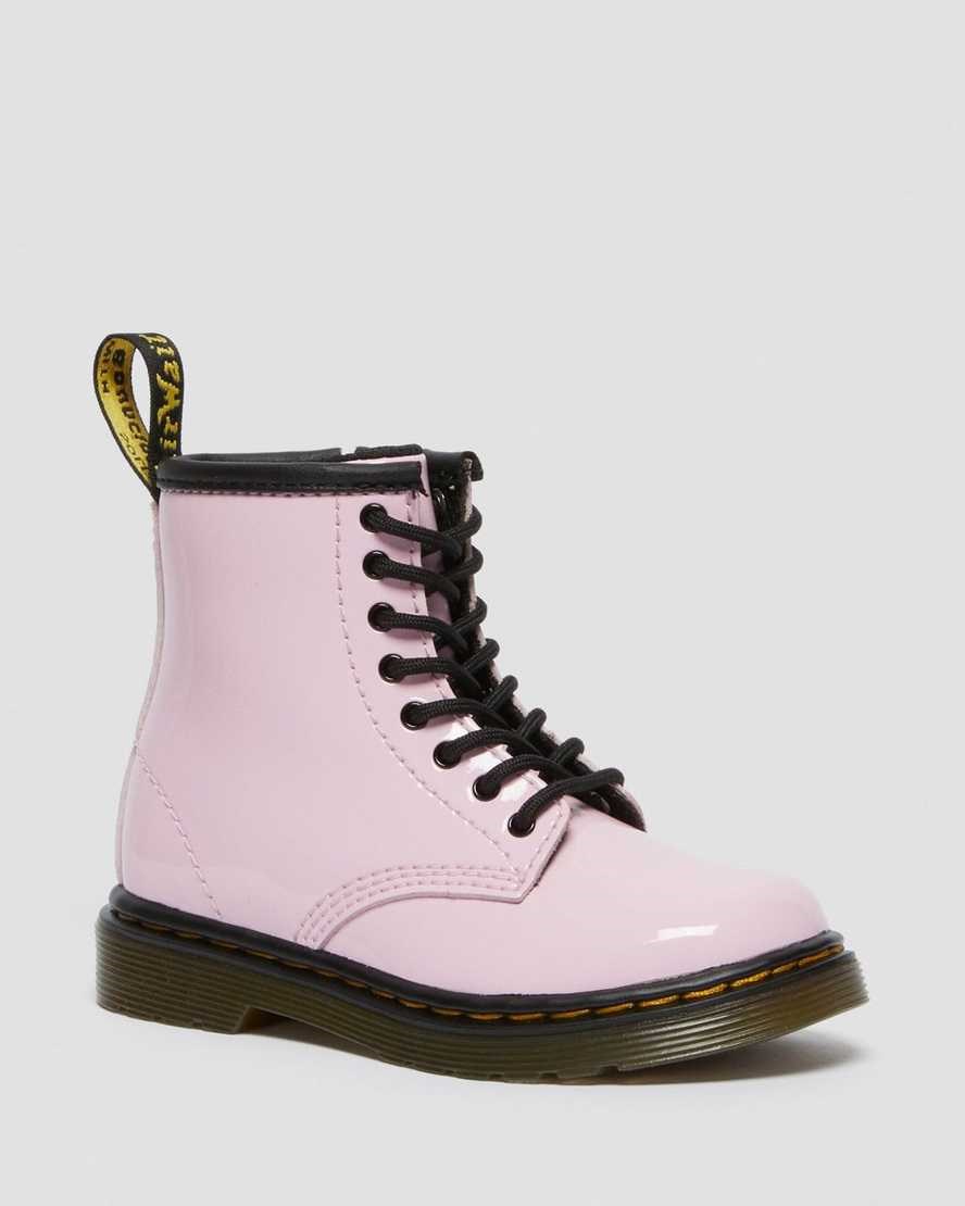 Dr Martens Toddler 1460 Lack Leder Schnürstiefel Kinder Rosa | HQR-698537