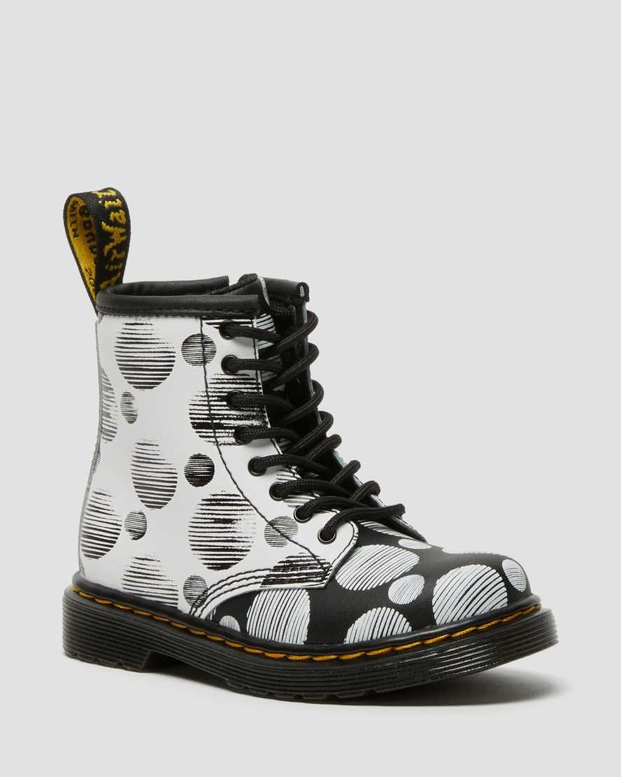 Dr Martens Toddler 1460 Polka Dot Leder Schnürstiefel Kinder Schwarz | XBC-815672