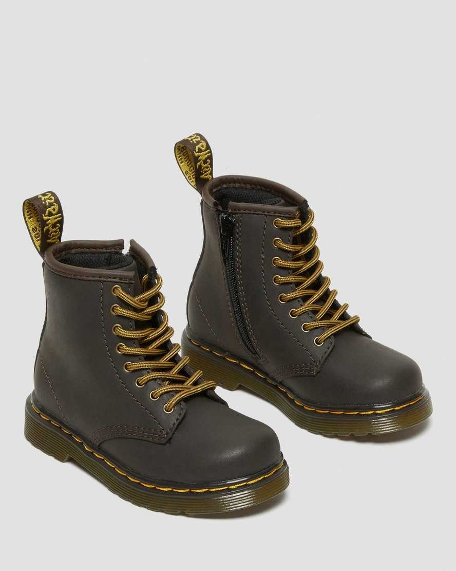 Dr Martens Toddler 1460 Wildhorse Leder Schnürstiefel Kinder Dunkelbraun | UJA-851607