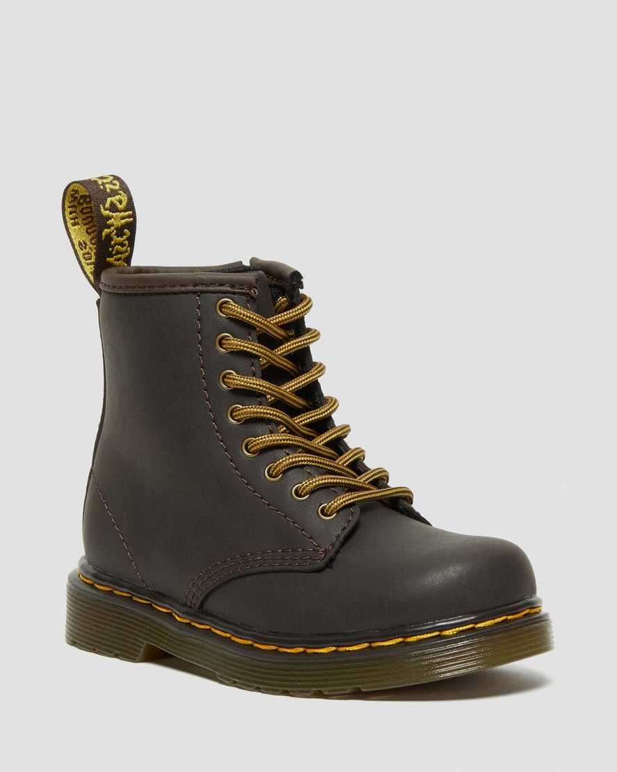 Dr Martens Toddler 1460 Wildhorse Leder Schnürstiefel Kinder Dunkelbraun | UJA-851607