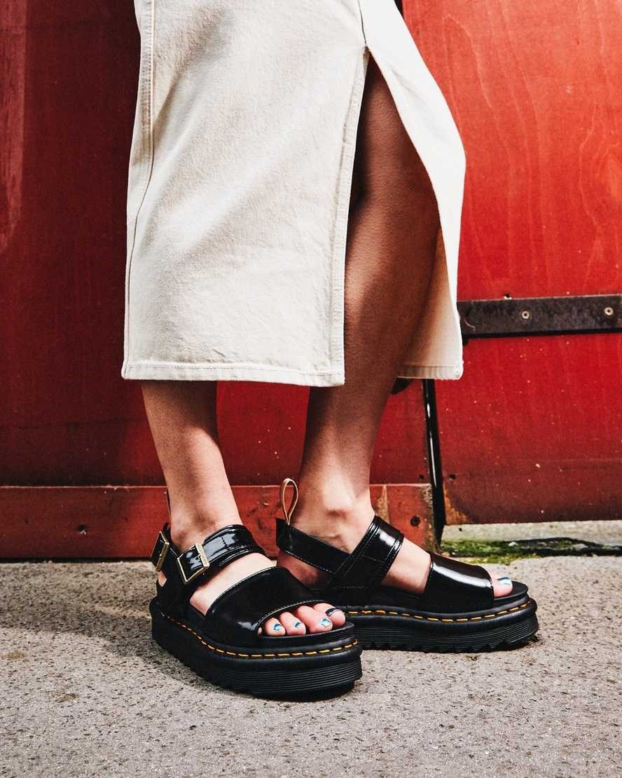 Dr Martens Vegan Voss Riemchensandalen Damen Schwarz | QLZ-057236