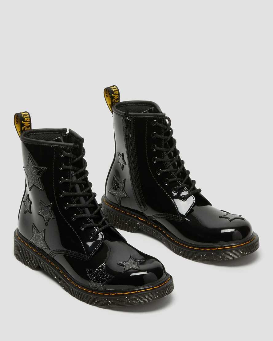 Dr Martens Youth 1460 Glitter Star Lack Schnürstiefel Kinder Schwarz | YCE-045983