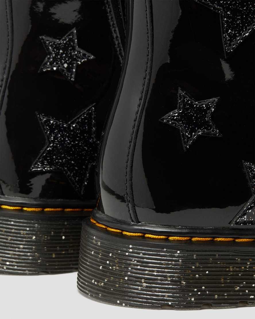 Dr Martens Youth 1460 Glitter Star Lack Schnürstiefel Kinder Schwarz | YCE-045983