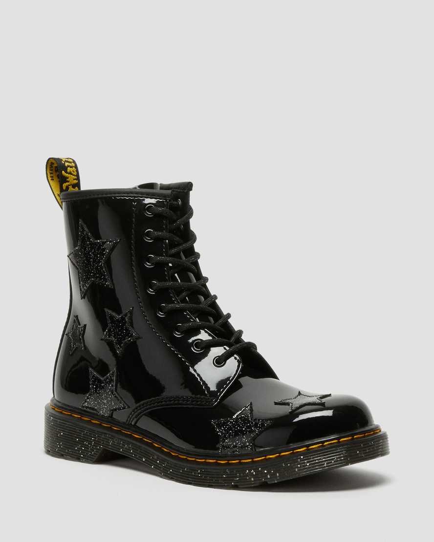 Dr Martens Youth 1460 Glitter Star Lack Schnürstiefel Kinder Schwarz | YCE-045983