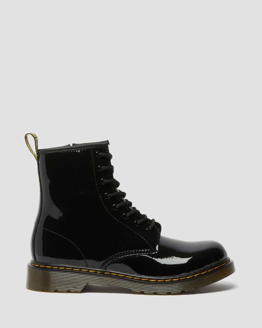 Dr Martens Youth 1460 Lack Leder Schnürstiefel Kinder Schwarz | BHA-148067